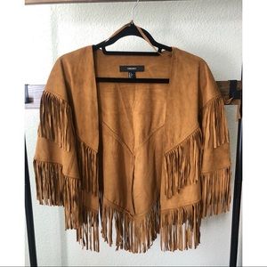 Faux suede fringe poncho